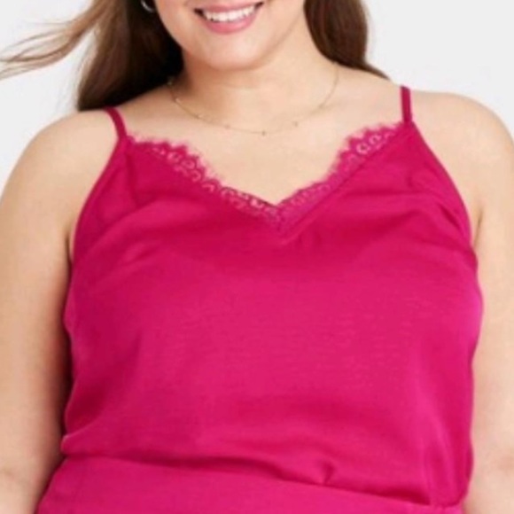 AND NWT Magenta Cami Tank Lace Trim & Adjustable Spaghetti Straps - Picture 1 of 17